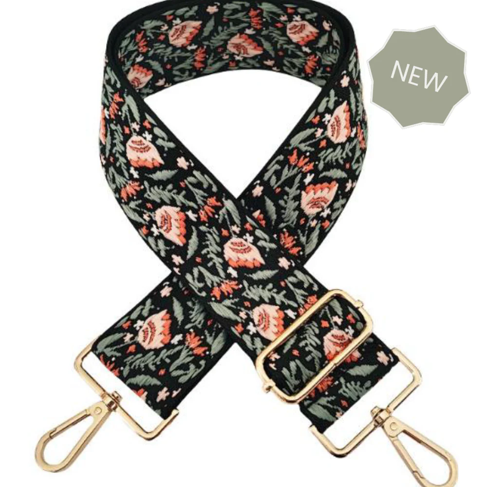 Black Floral Crossbody Bag Strap (Gold) - Image 2